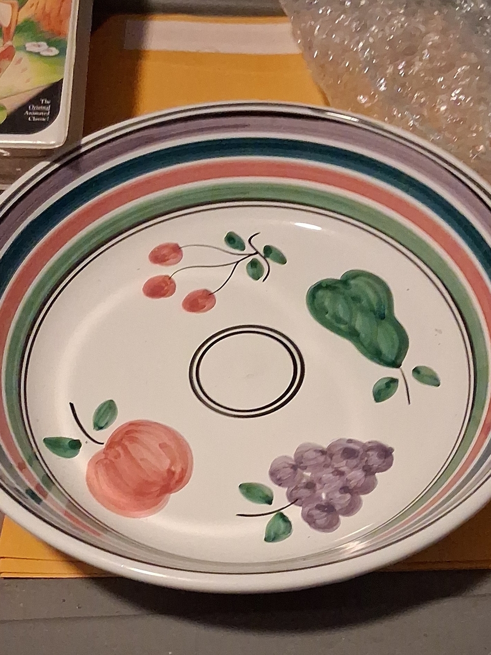 Hand-Painted Fruit Ceramic Serving Bowl - White with Multicolor Fruit Motif